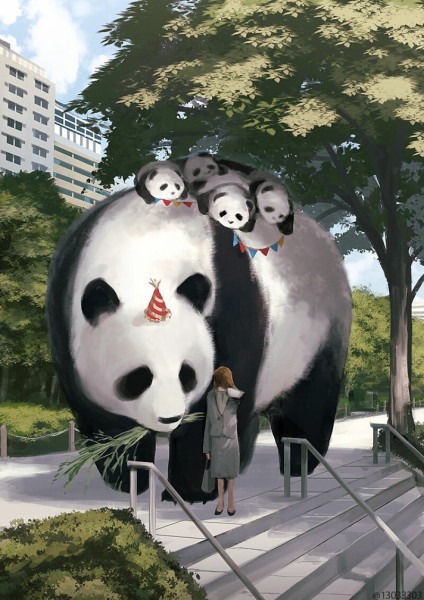 Японская художница Monokubo и ее позитивные миры с животными-гигантами Японская художница Monokubo и ее позитивные миры с животными-гигантами