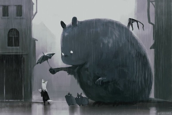 Японская художница Monokubo и ее позитивные миры с животными-гигантами Японская художница Monokubo и ее позитивные миры с животными-гигантами
